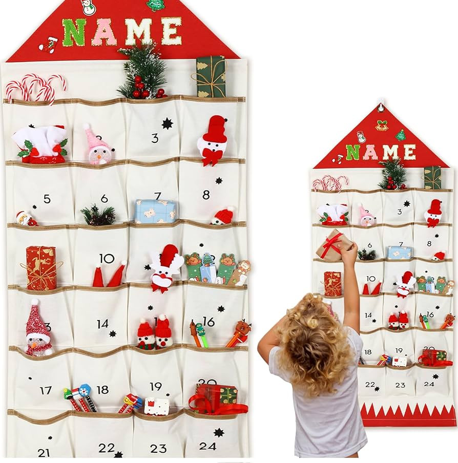 Christmas Advent Calendar with Pockets,Personalized Name Wall Hanging Bag with Christmas Decor fo... | Amazon (US)