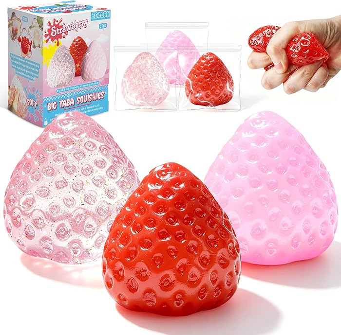 3Pcs Big Taba Squishies Strawberry, Cute Strawberry Squeeze Toys, Upgrade Fruit Squishies, Kawaii... | Amazon (US)