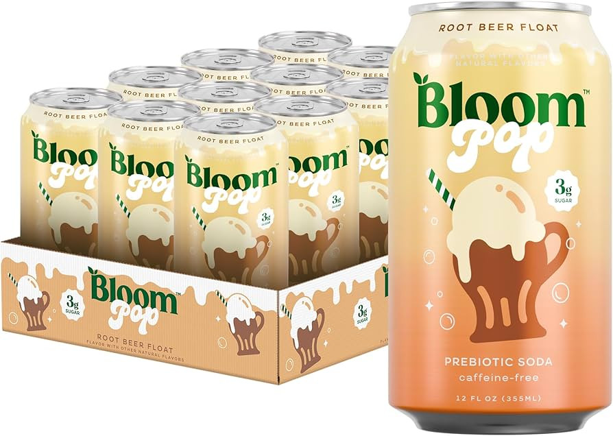 Bloom Pop Prebiotic Soda 12 Pack, Rootbeer Float Flavor, 12oz Cans | Prebiotic Soda for Gut Healt... | Amazon (US)