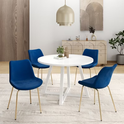 Roundhill Furniture Avant Round Dining Set, Round Dining Table with 4 Side Chairs, 5-Piece Blue | Target