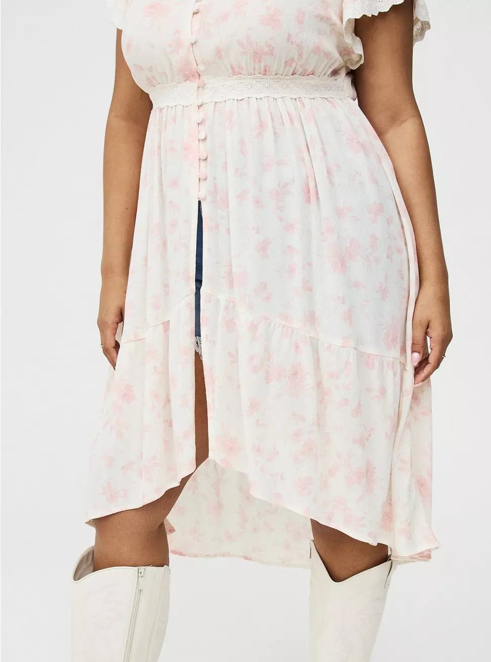 Lace Trim Button Front Tunic Top | Torrid (US & Canada)