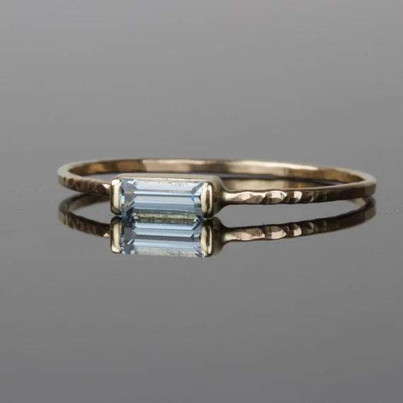 Solid 14k Gold Aquamarine Baguette Ring | Natural Aquamarine Art Deco Ring | March Birthstone Rin... | Etsy (US)