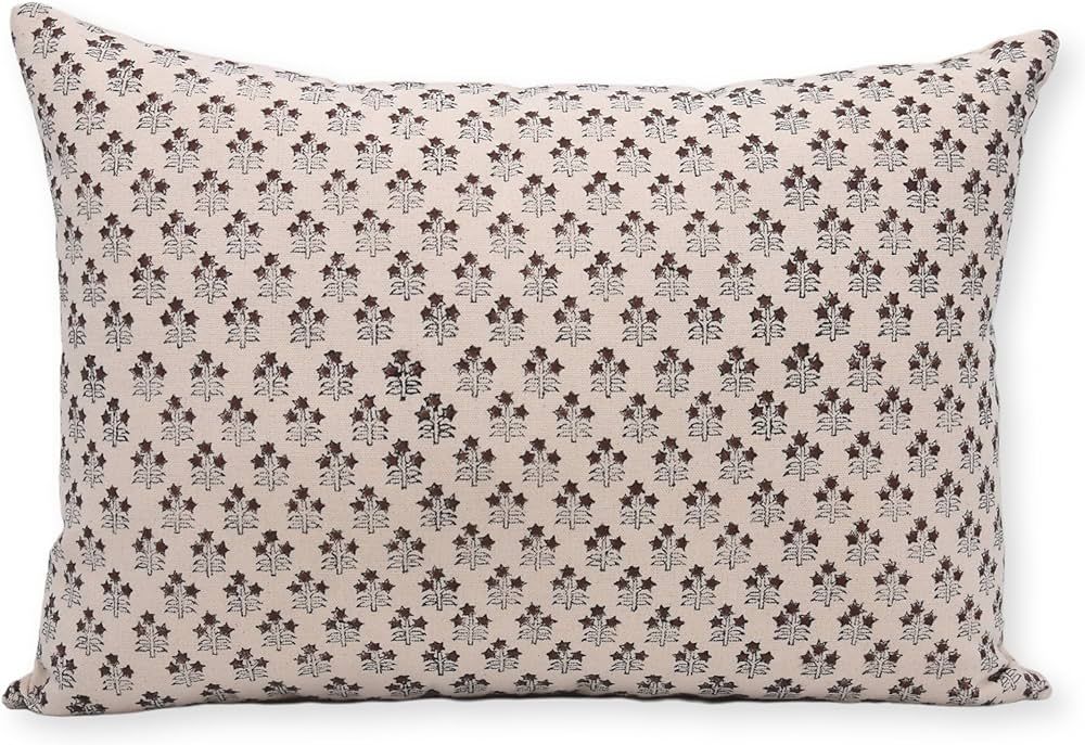 Fabritual Block Print Cotton 14x20 Throw Pillow Covers, Handmade (White, Kesriya) | Amazon (US)