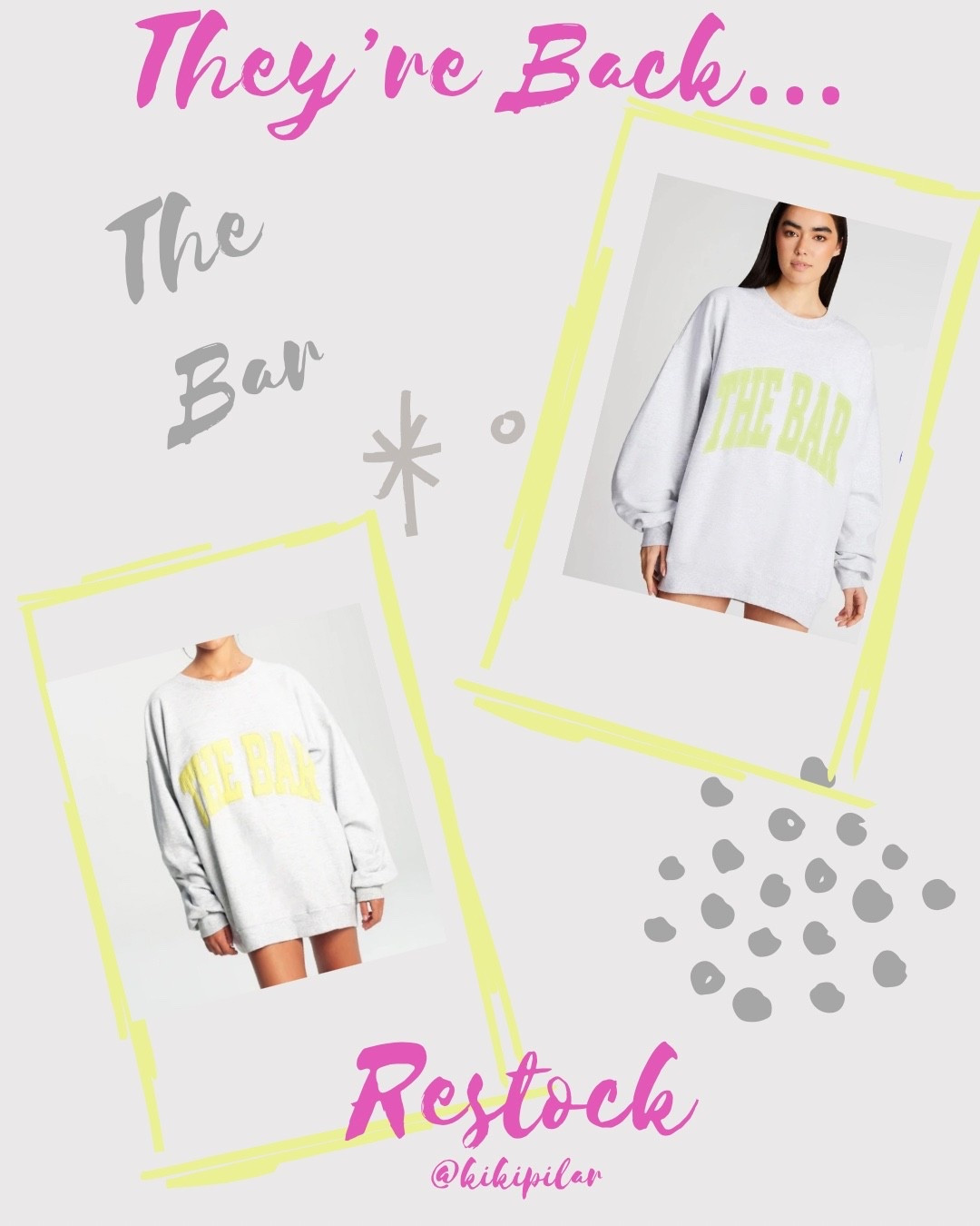 The Bar
Varsity Restock
Oversized sweatshirt - I order a L or XL 
Varsity sweatshirt 

#LTKootd #LTKTall #LTKPetite