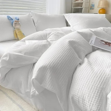 Queen Duvet Cover Set White Waffle Seersucker Boho Soft Luxury Microfiber Down Comforter Quilt Beddi | Walmart (US)