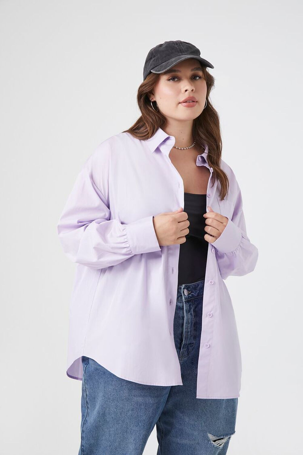 Plus Size Dolphin-Hem Long-Sleeve Shirt | Forever 21 | Forever 21 (US)