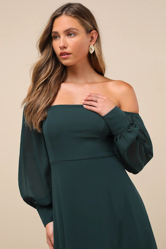 Feel the Romance Emerald Green Off-the-Shoulder Maxi Dress | Lulus