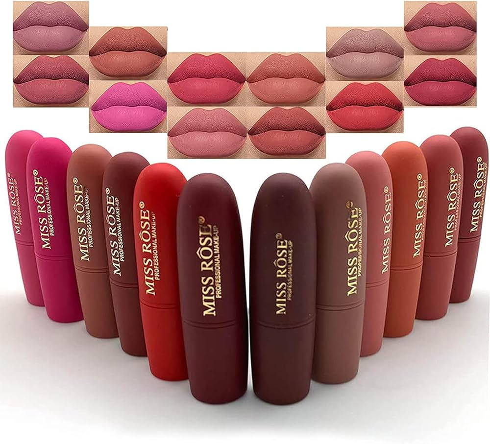 MISS ROSE M 12 Pcs Lipstick Sets for Black Women , labiales mate 24 horas originales, lip stain l... | Amazon (US)