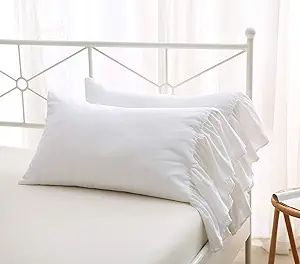 Meaning4 2-Pack Bright White Pillow Cases Shams Covers with Long Ruffles Shabby Chic Egypt Cotton... | Amazon (US)