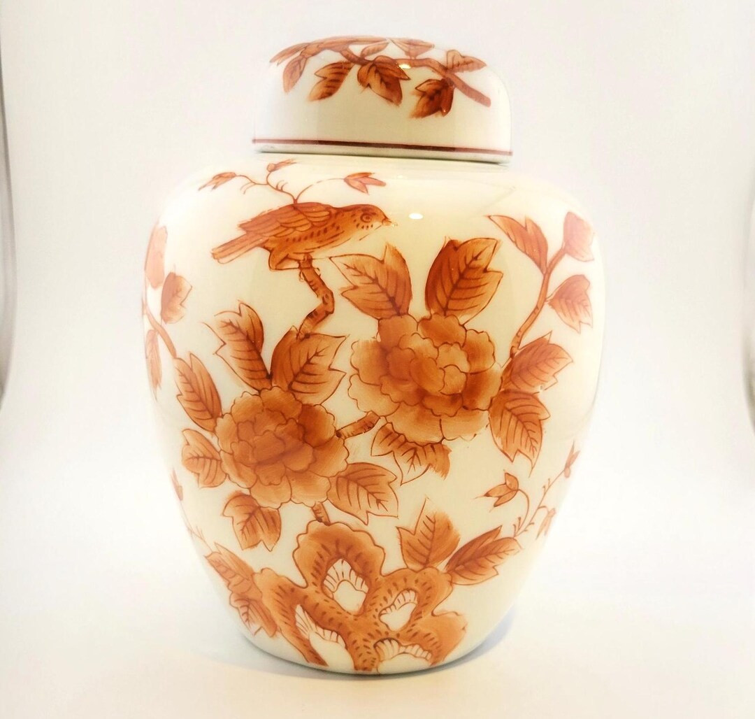 Andrea by Sadek Vintage Ginger Jar With Orange Floral and Foliage Design, 6-inches - Etsy | Etsy (US)