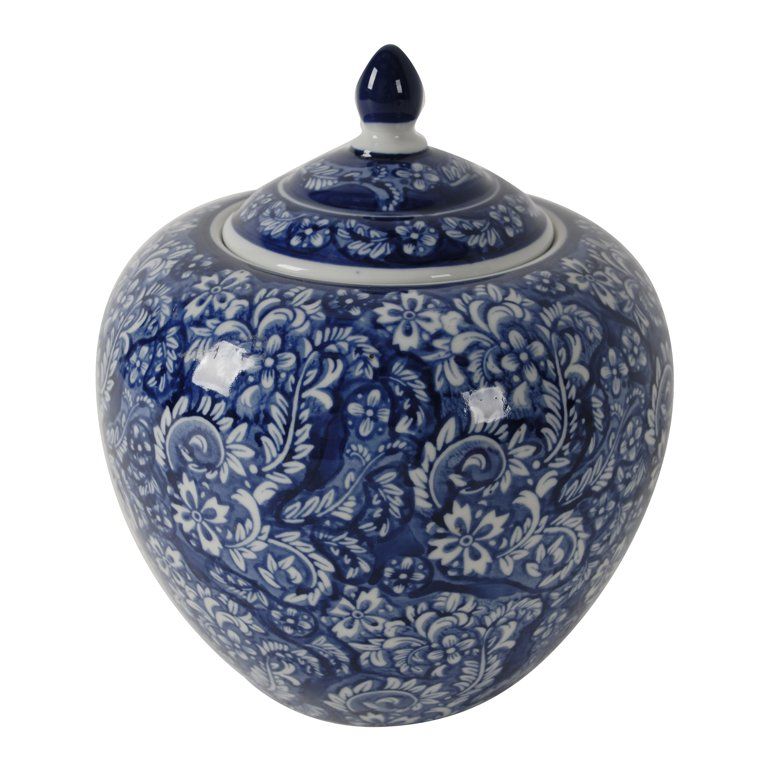 9.8" Blue and White Round Ginger Jar With Lid | Walmart (US)