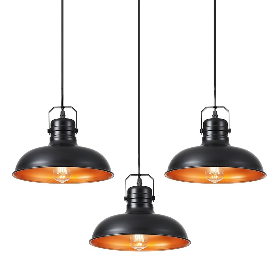 Industrial Pendant Light, 10.5 Inch Farmhouse Small Black and Gold Chandelier, Vintage Hanging Li... | Amazon (US)