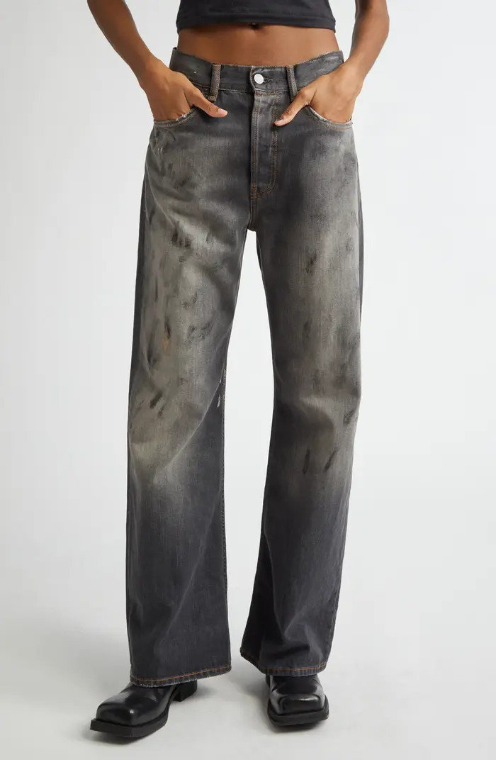 2021 Black Trafa Paint Splatter Loose Fit Wide Leg Jeans | Nordstrom