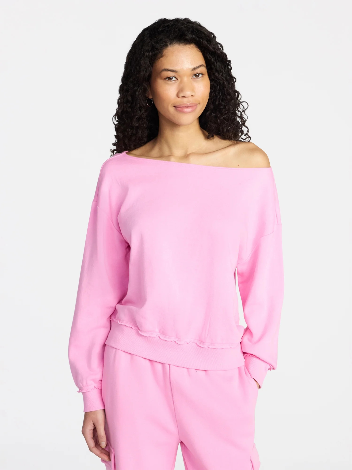 No Boundaries Off-the-Shoulder Sweatshirt with Long Sleeves, Women’s XXS-XXL | Walmart (US)