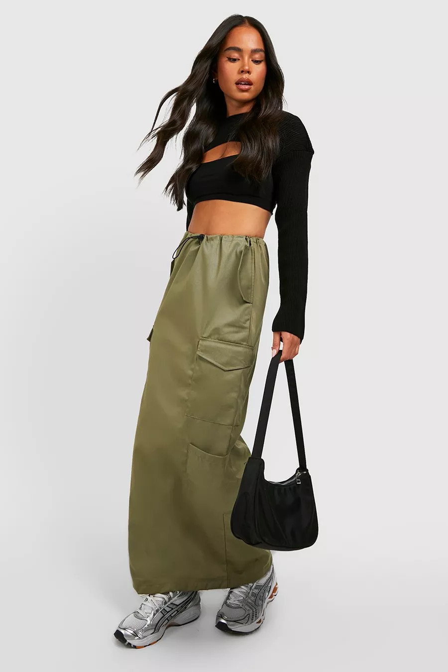 Petite Bungee Cord Cargo Maxi Skirt | Boohoo.com (UK & IE)