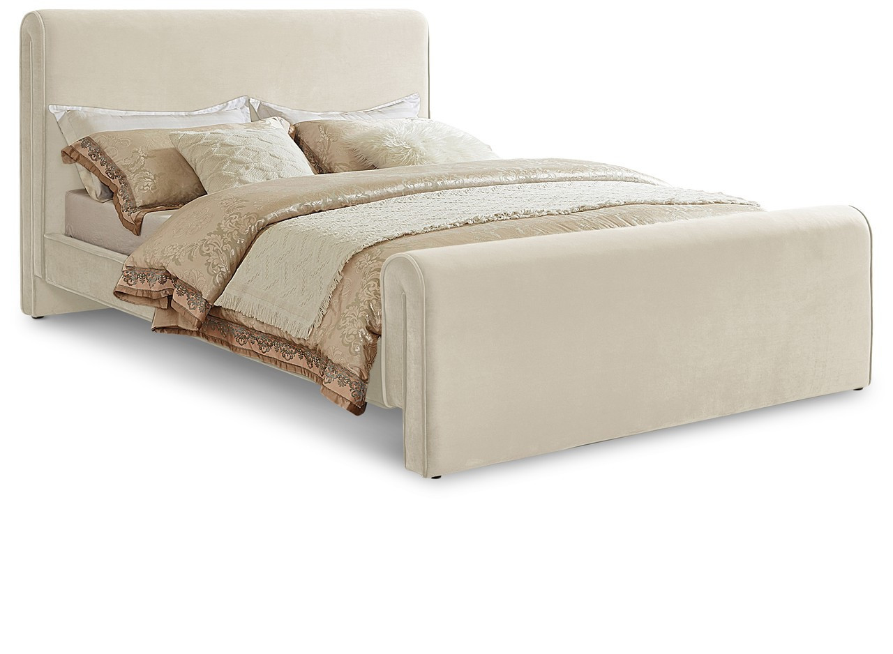 Sloan Velvet Queen Bed In Cream | 1stopbedrooms