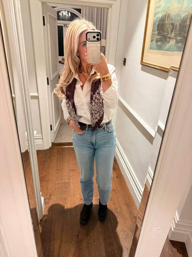 How I am styling my new cute silk scarf 

 #LTKootd #LTKSeasonal #LTKOver40