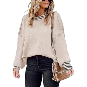 ETCYY Womens Oversized Sweaters Fall 2025 Fashion Clothes Trendy Batwing Sleeve Colorblock Stripe... | Amazon (US)
