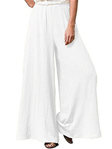 Hisanny Womens Plus Size Linen Pants Wide Leg Palazzo Trousers High Elastic Waist Flowy Culottes with Pockets White XX-Large | Amazon (US)