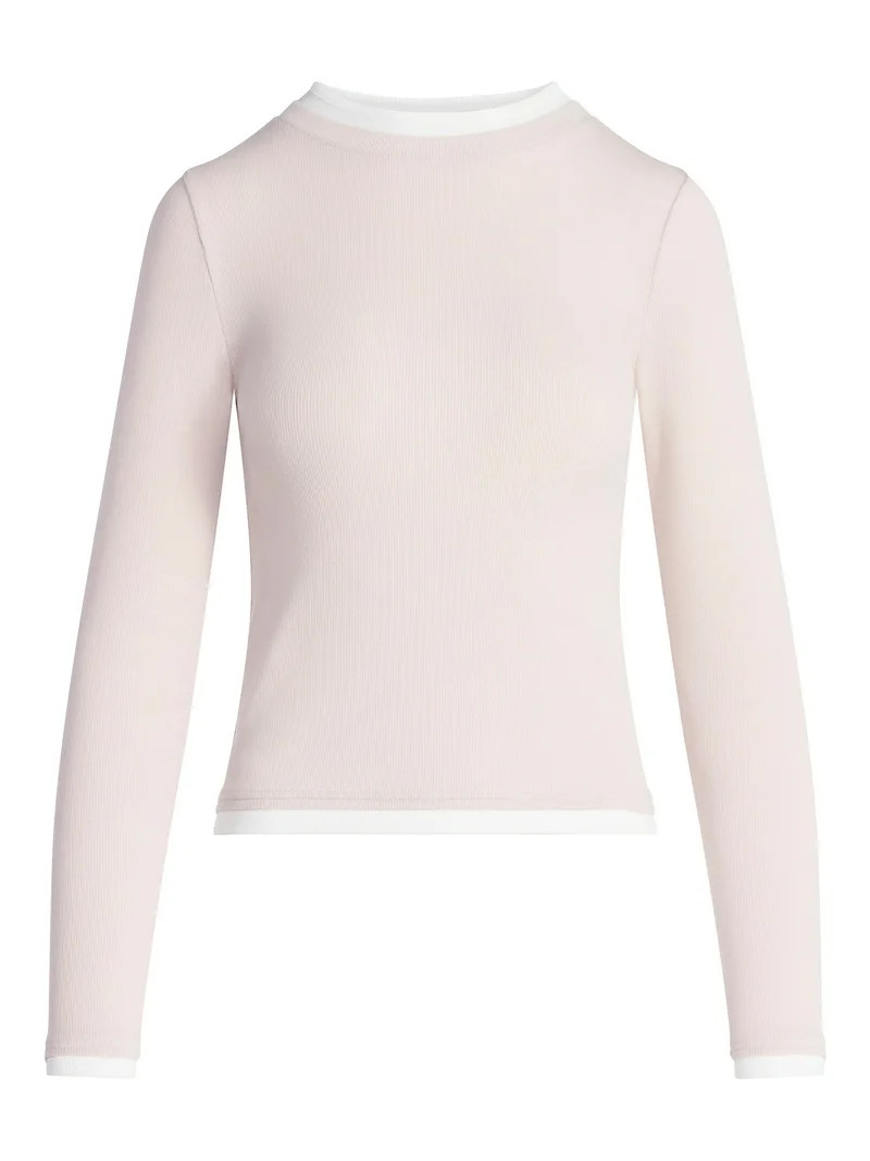 Scoop Women’s Double Layer Rib Tee with Long Sleeves, Sizes XS-XXL | Walmart (US)