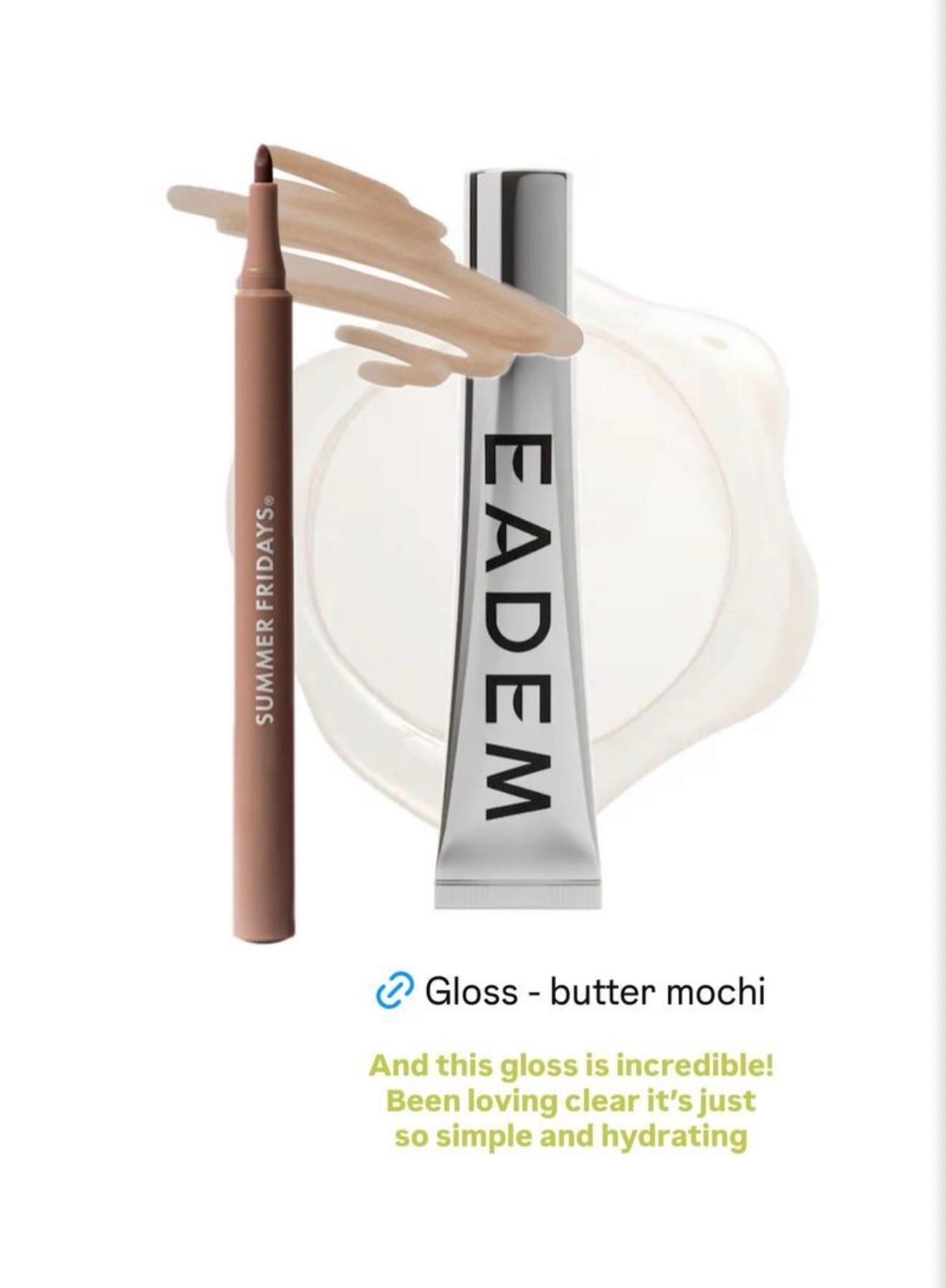 Lip stain: almond
Gloss (non sticky, hydrating, amazing!!) butter mochi (clear)

#lipcombo #dailylipcombo #lipgloss #lipstain