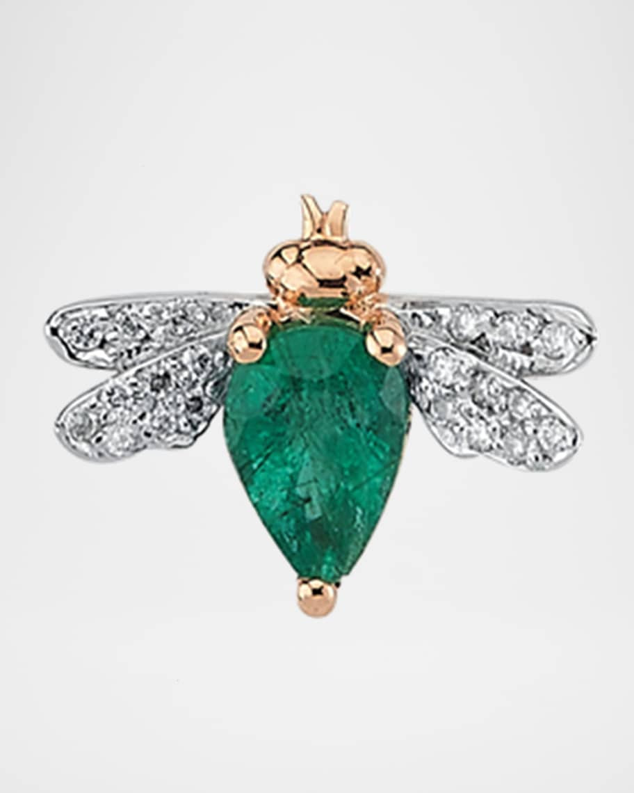 BeeGoddess 14k Rose Gold Emerald and Diamond Honey Bee Stud Earring, Single | Neiman Marcus
