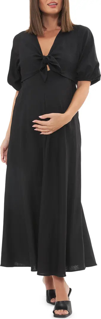 Ripe Maternity Camille Tie Front Linen Blend Maternity/Nursing Dress | Nordstrom | Nordstrom