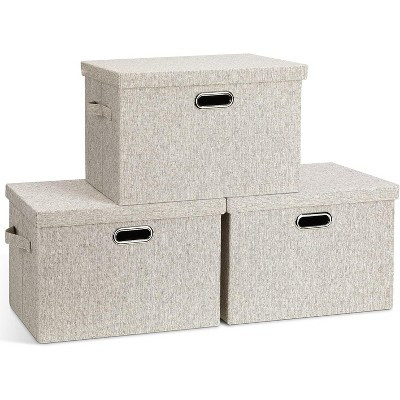Large 17" 36 Quart Collapsible Stackable Storage Bins with Lids,3 Packs Beige Linen Fabric Closet Boxes with Lids,for Bedroom Office(17 X12 X11) | Target