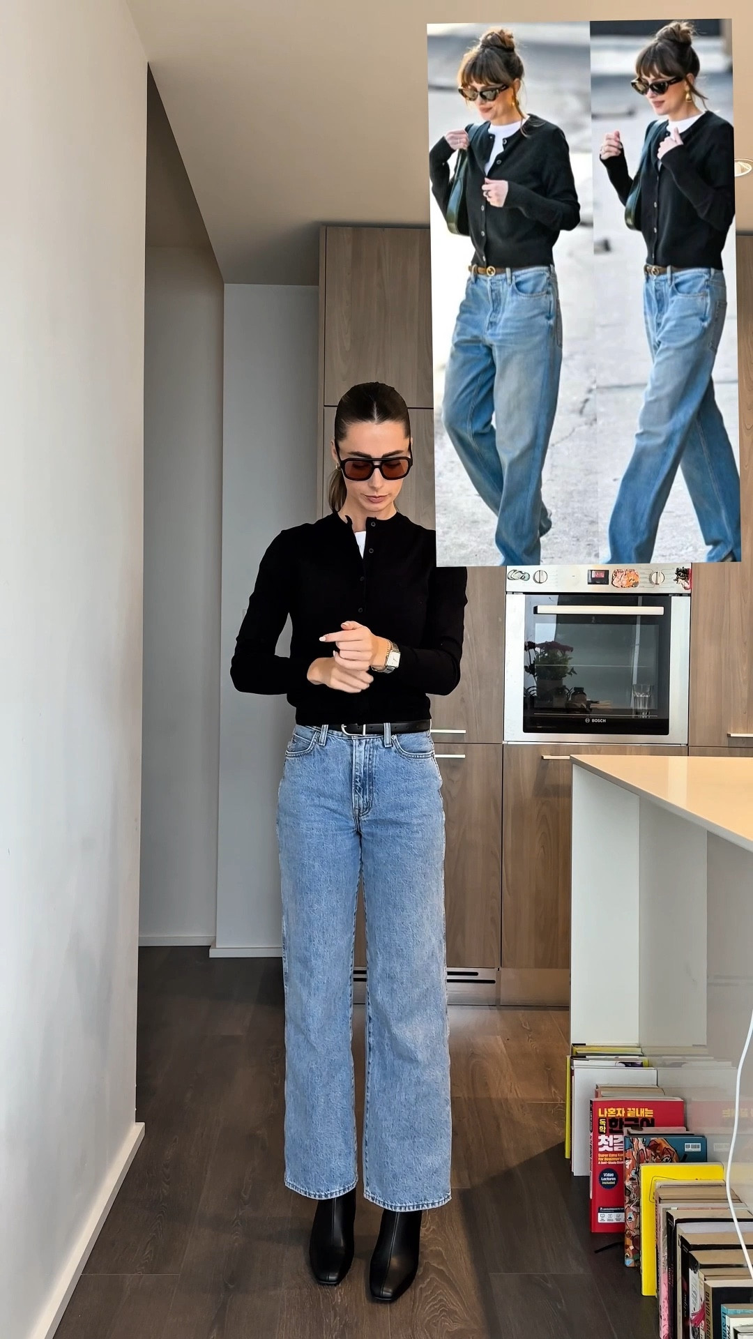 Grwm and @dakotajohnson 🤍 

Jeans @aritzia 
Belt @oakandfort 
Boots @stevemaddencanada 
Sweater @kitandace 
Sunglasses @vehla 

#pinterestgirl #pinterestinspired #pinterestaesthetic #pinterestaesthetics #celebfashion #grwm