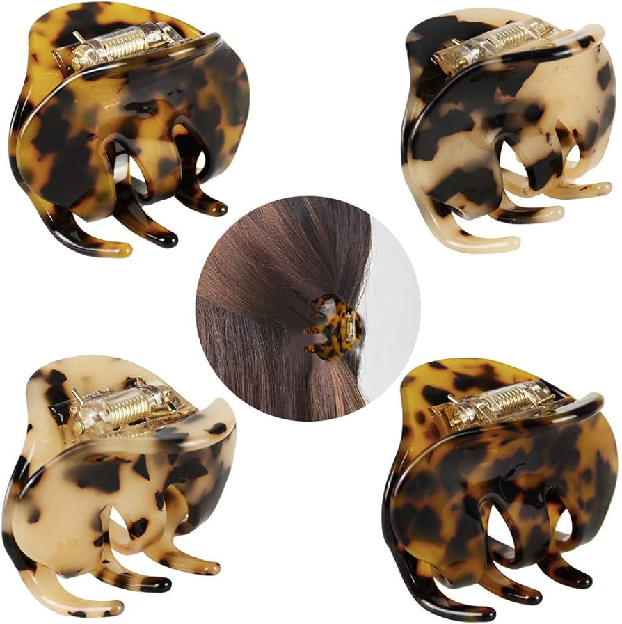 4 Pack 2.1 Inch Hair Claw Clips Tortoise Shell Cellulose Acetate Resin Hair Barrettes Medium Fren... | Amazon (US)