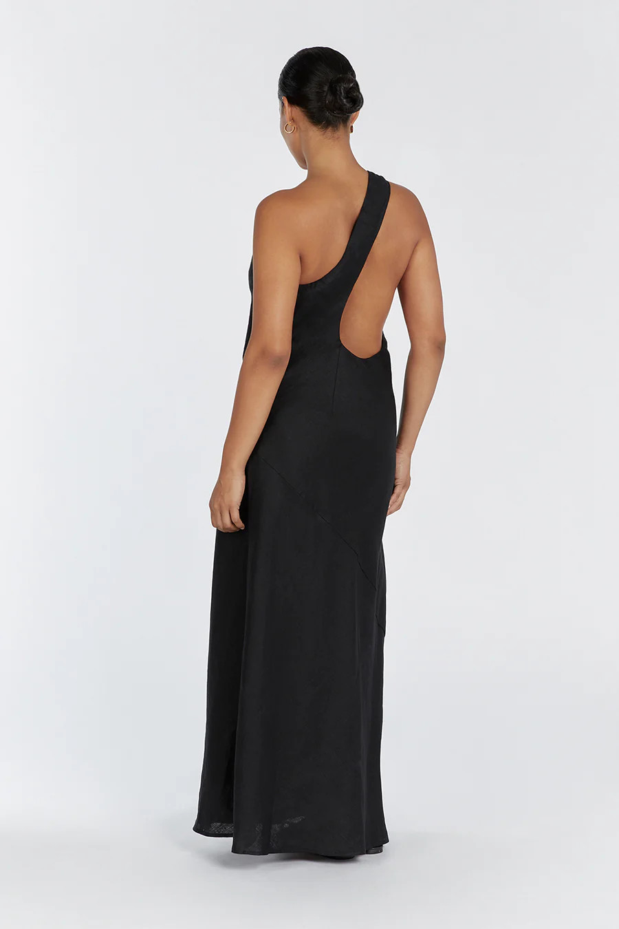 ADDISON BLACK LINEN ASYMMETRIC MAXI DRESS | DISSH
