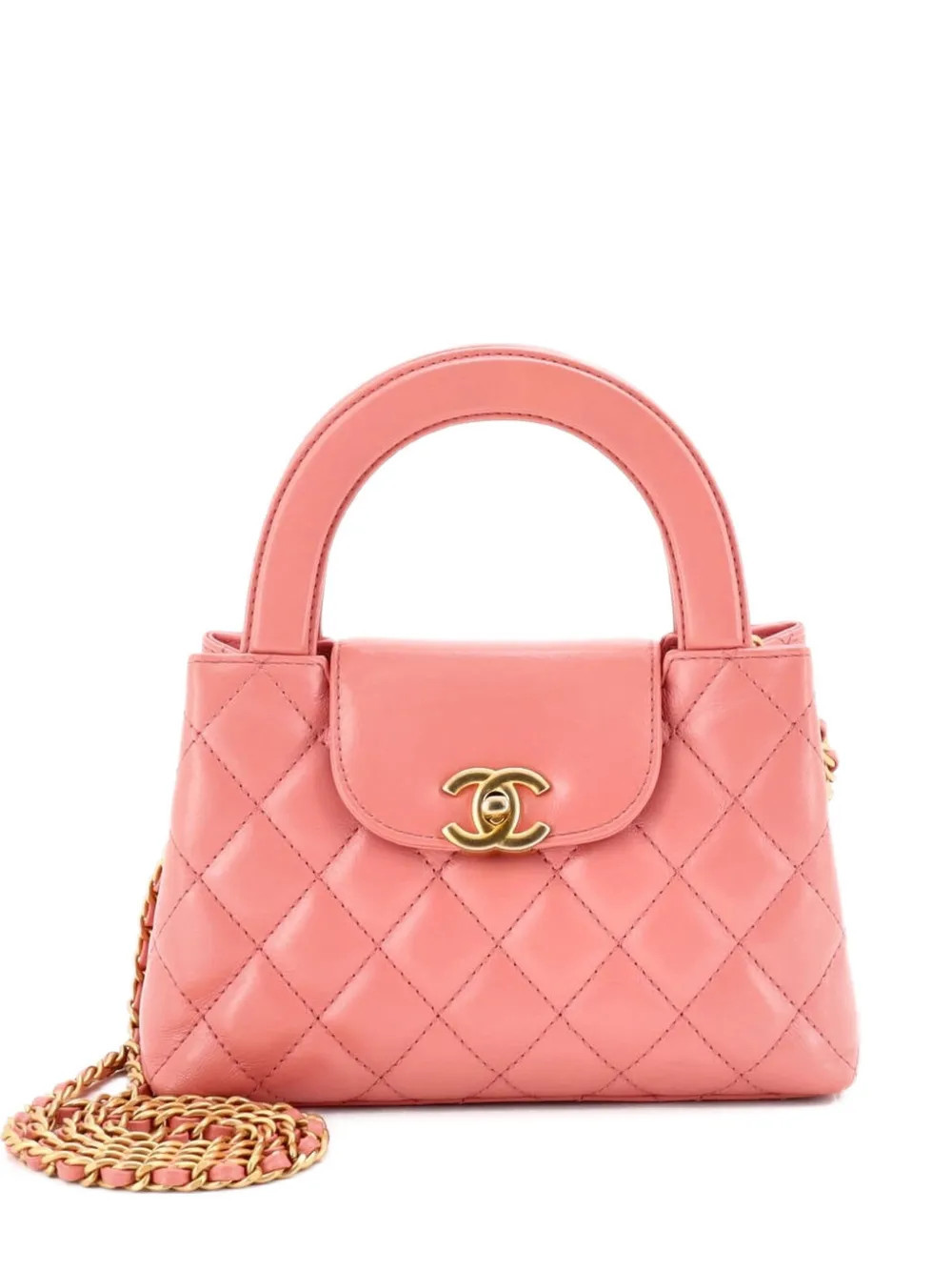 CHANEL Pre-Owned Kelly Top Handle Shopping Bag Quilted Shiny Aged Calfskin Mini satchel - Pink | Farfetch Global