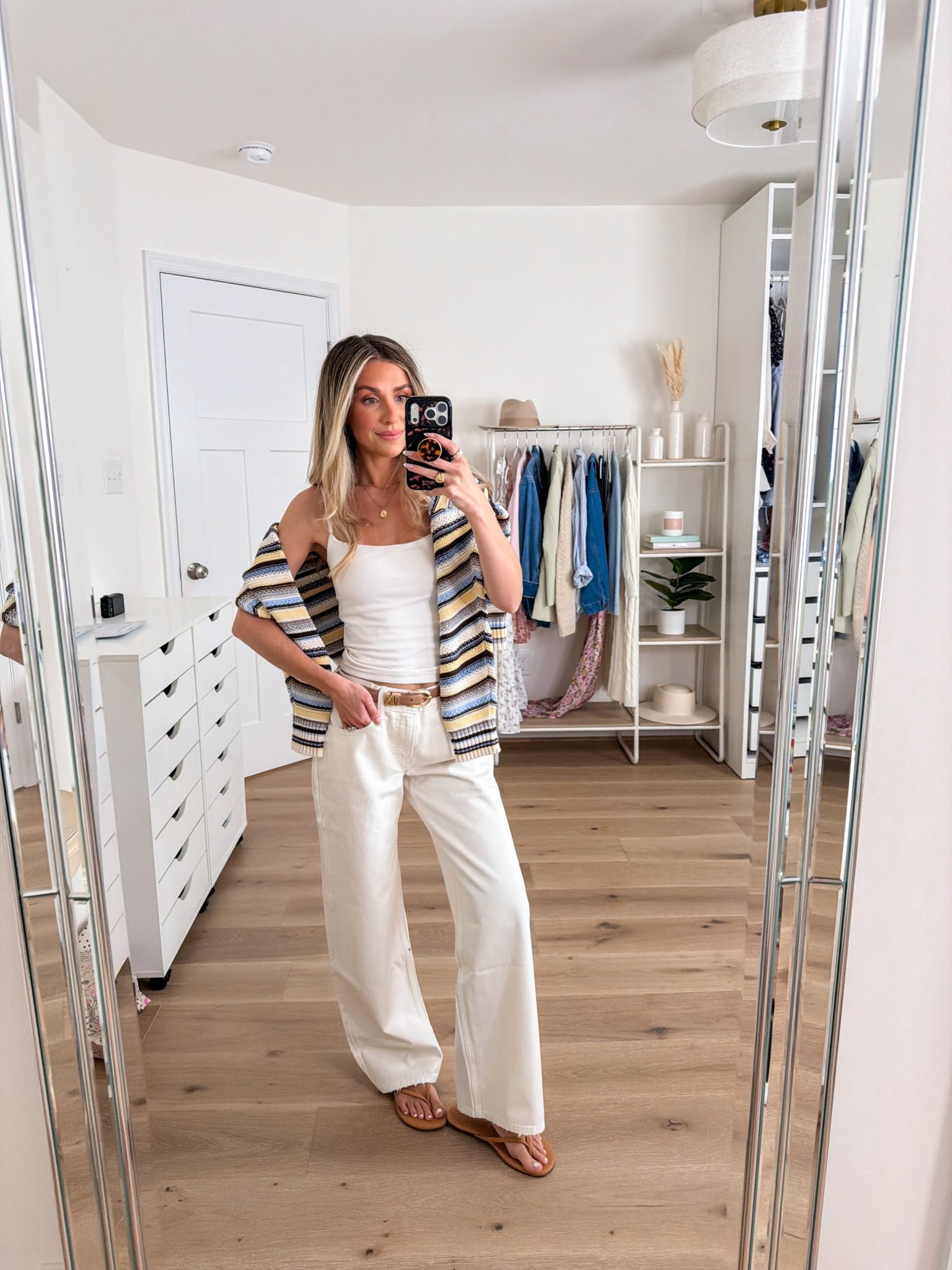 Effortless casual spring outfit — all on sale!!!
+ bra free cami: xs
+ low rise baggy jeans: 24 short (I could’ve sized down for the waist)
+ sweater: small
+ sandals: true to size 

Spring break outfit 
Abercrombie denim 
Abercrombie jeans 
White jeans 
Workday to weekend 
Elevated casual outfit 
Elevated casual style


#LTKootd #LTKSpringSale #LTKPetite