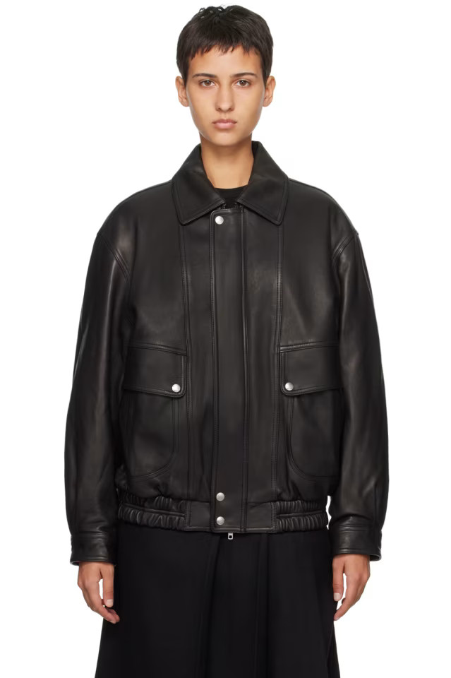 Black Oversized Leather Jacket | SSENSE