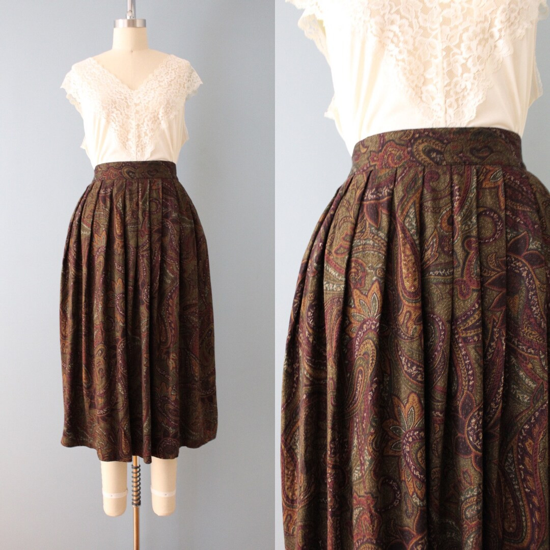 AUTUMN Moody Paisley Skirt Full Pleated Moody Green Paisley - Etsy | Etsy (US)