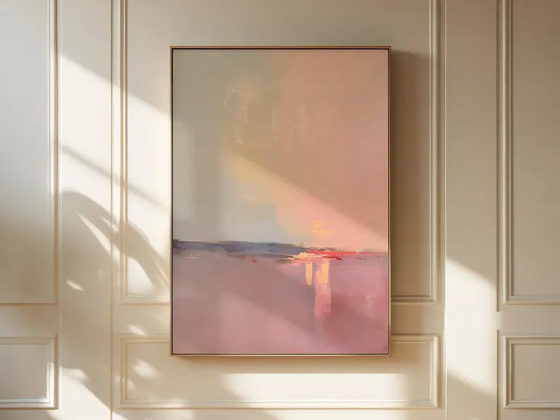 Framed Sunset Abstract Art in Pink Amber Plum Vertical Canvas Wall Art Modern Soft Minimalist Pai... | Etsy (US)
