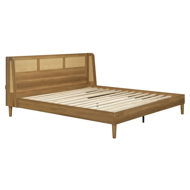 Better Homes & Gardens Springwood Caning King Platform Bed With Headboard, Light Honey Finish | Walmart (US)