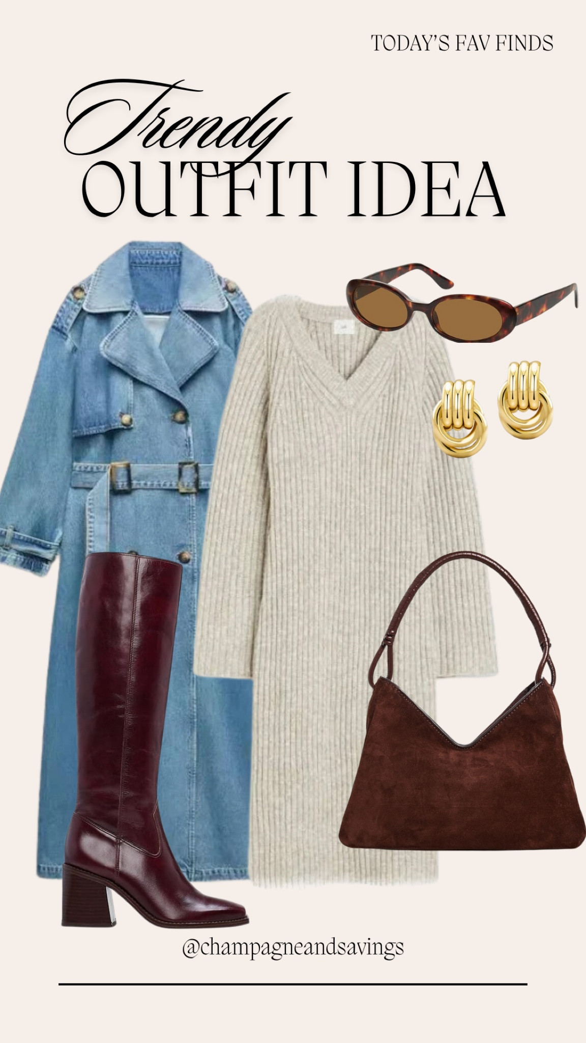 A denim trench coat or chic sweater dress outfit is the perfect way to style tall burgundy boots this season! Love this trendy women’s fashion outfit idea for cold going out outfits at night or a winter date night outfit!

#LTKStyleTip #LTKShoeCrush #LTKFindsUnder50