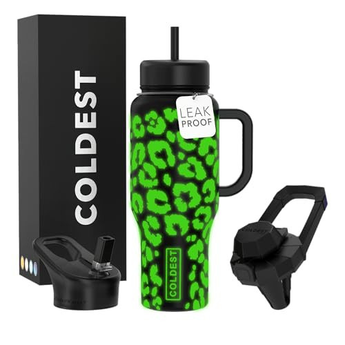 Coldest 40 oz Tumbler with Handle and Straw, 100% Leak Proof Insulated Tumbler with Lid and Straw (3 Lids), Stainless Steel Tumblers for Women & Men, Cup Holder Friendly, 36 oz (Glowie Leopard) | Amazon (US)