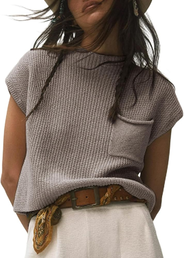 Fiona Jolin Women's Sleeveless Knit Sweater Vest Vintage Cap Sleeve Casual Mock Neck Tank Top wit... | Amazon (US)