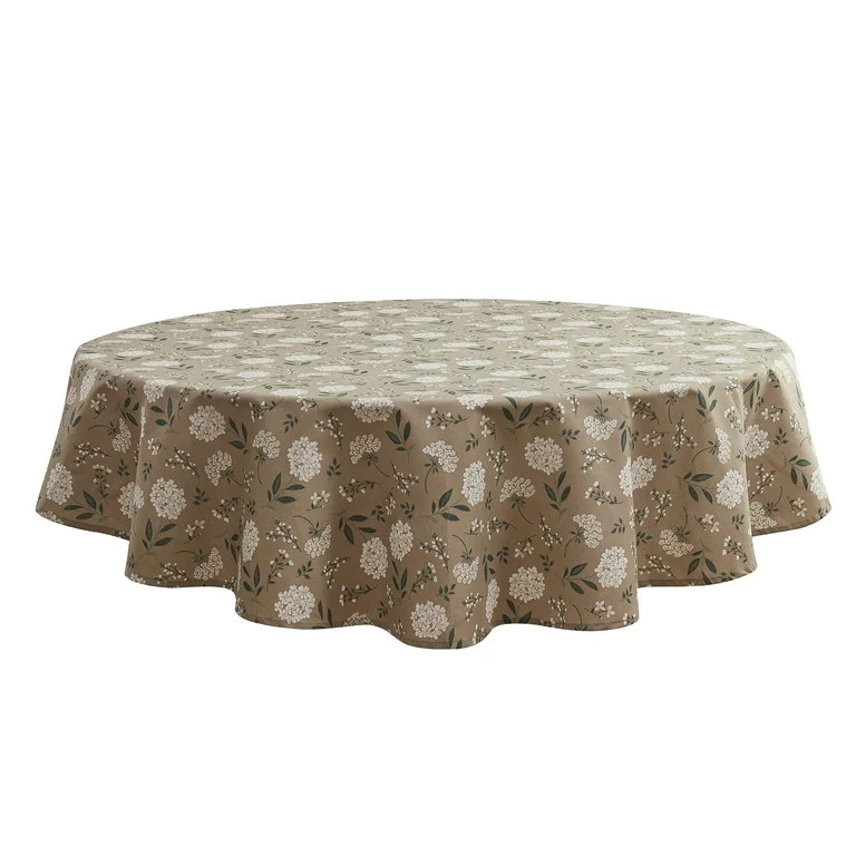 Mainstays Farmhouse Tablecloth Summer Floral Brown Fabric, 70" Round, Hydrangea | Walmart (US)