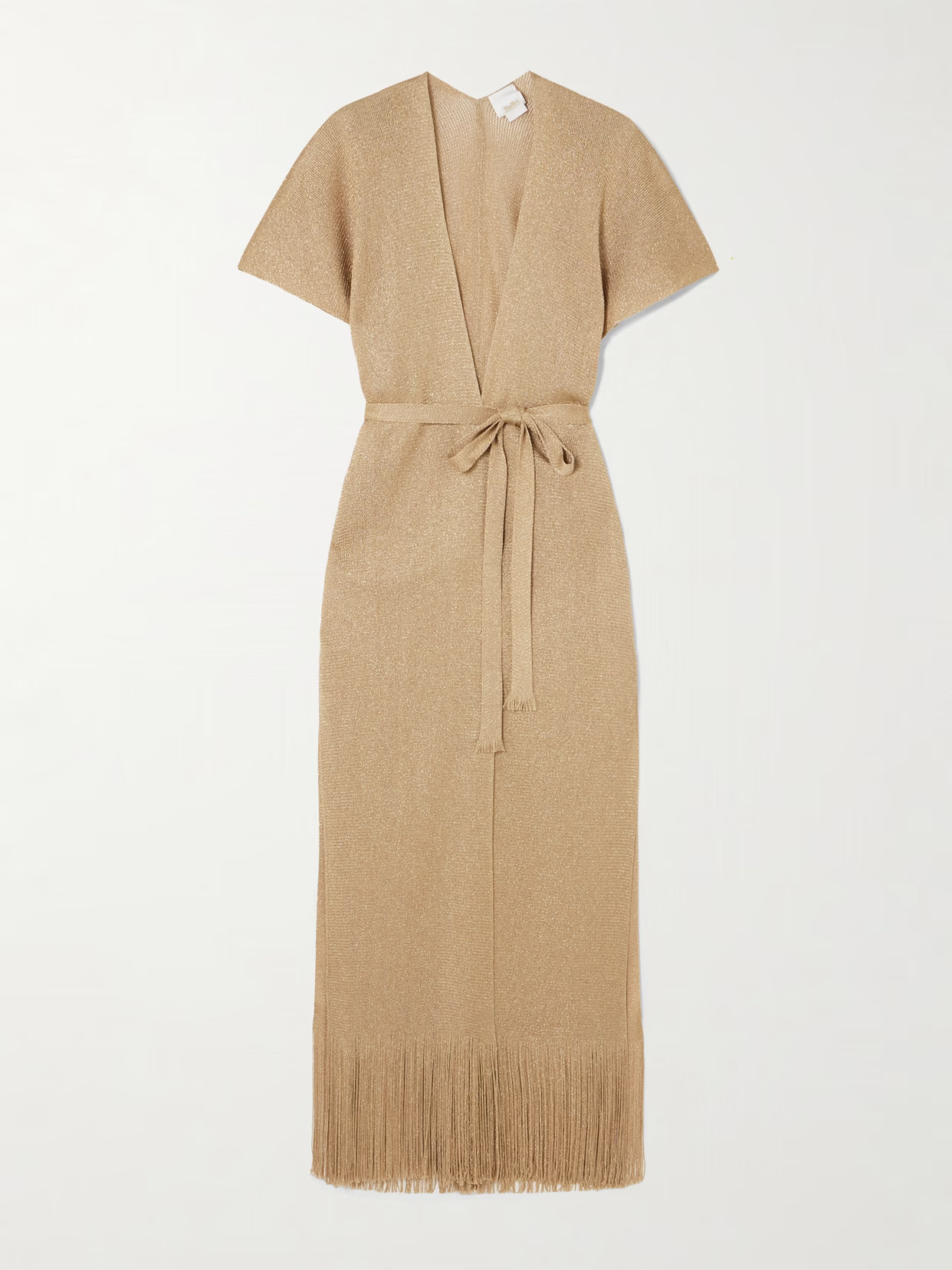Max Mara - Zarelia Belted Fringed Metallic Knitted Kaftan - Brown | NET-A-PORTER (US)