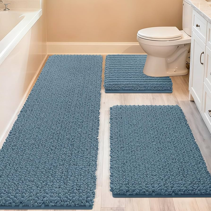 ACCUMTEK Upgrade Extra Large Haze Blue Bathroom Rug Set 3 Pieces Ultra Soft, Thick Absorbent Bath... | Amazon (US)