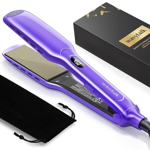 Wavytalk 1.7 Inch Titanium Hair Straightener, Wide Flat Iron for Hair with 290-450 Temperature, Dual Voltage & Floating Plates, Hair Straightener for Thick Hair, Classic Purple | Amazon (US)