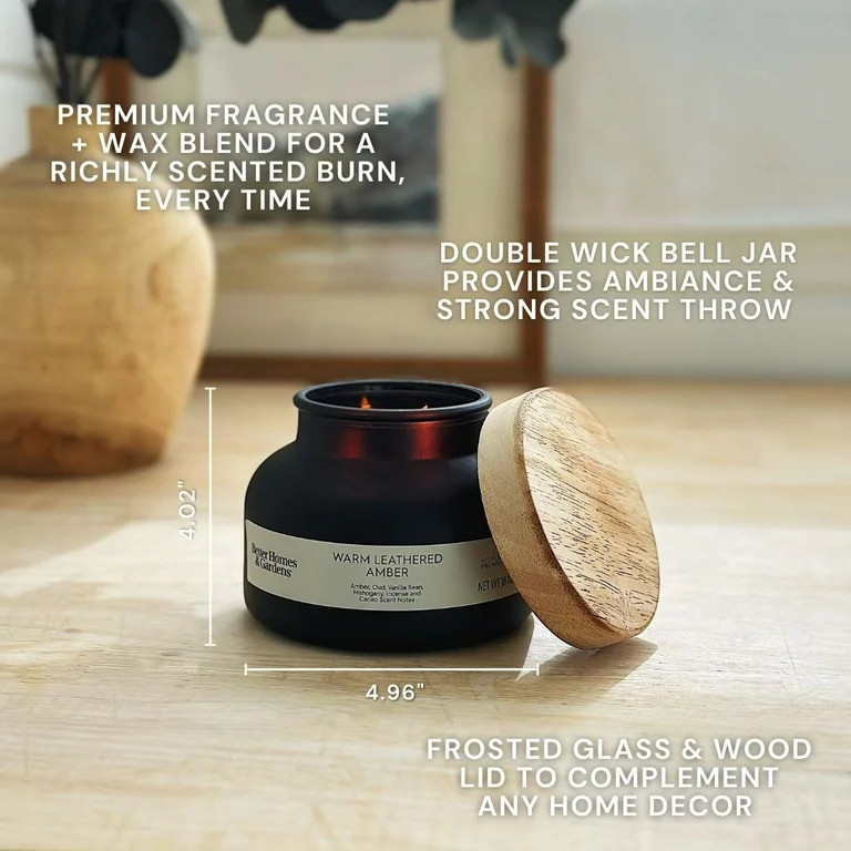 Better Homes and Gardens Warm Leathered Amber Scented 2-Wick Frosted Jar Candle 18oz. | Walmart (US)