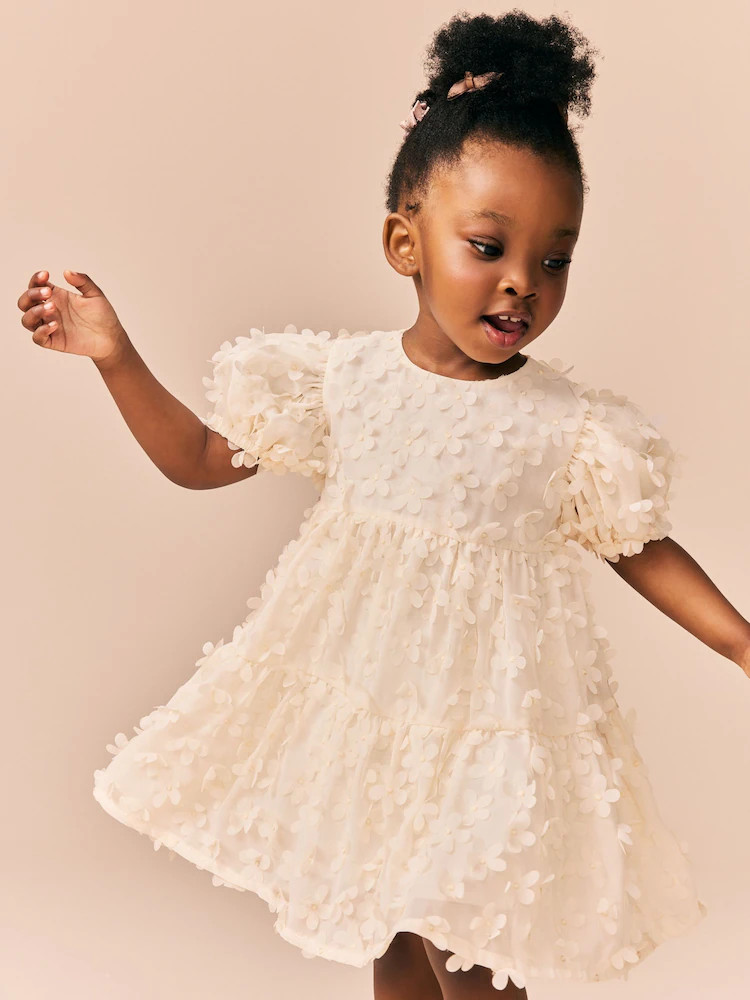 Ecru White Short Sleeve 3D Flowers Dress (3mths-8yrs) | Next US