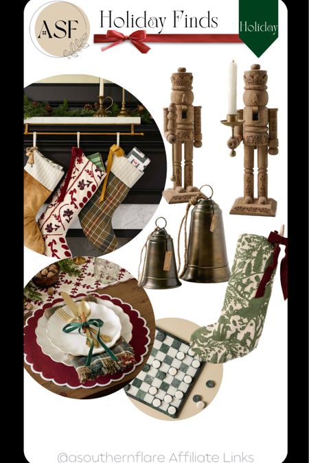 Christmas Decor, holiday Home, stockings, place setting, bells, nutcrackers, stocking hangers 

#LTKhome #LTKHoliday #LTKSeasonal