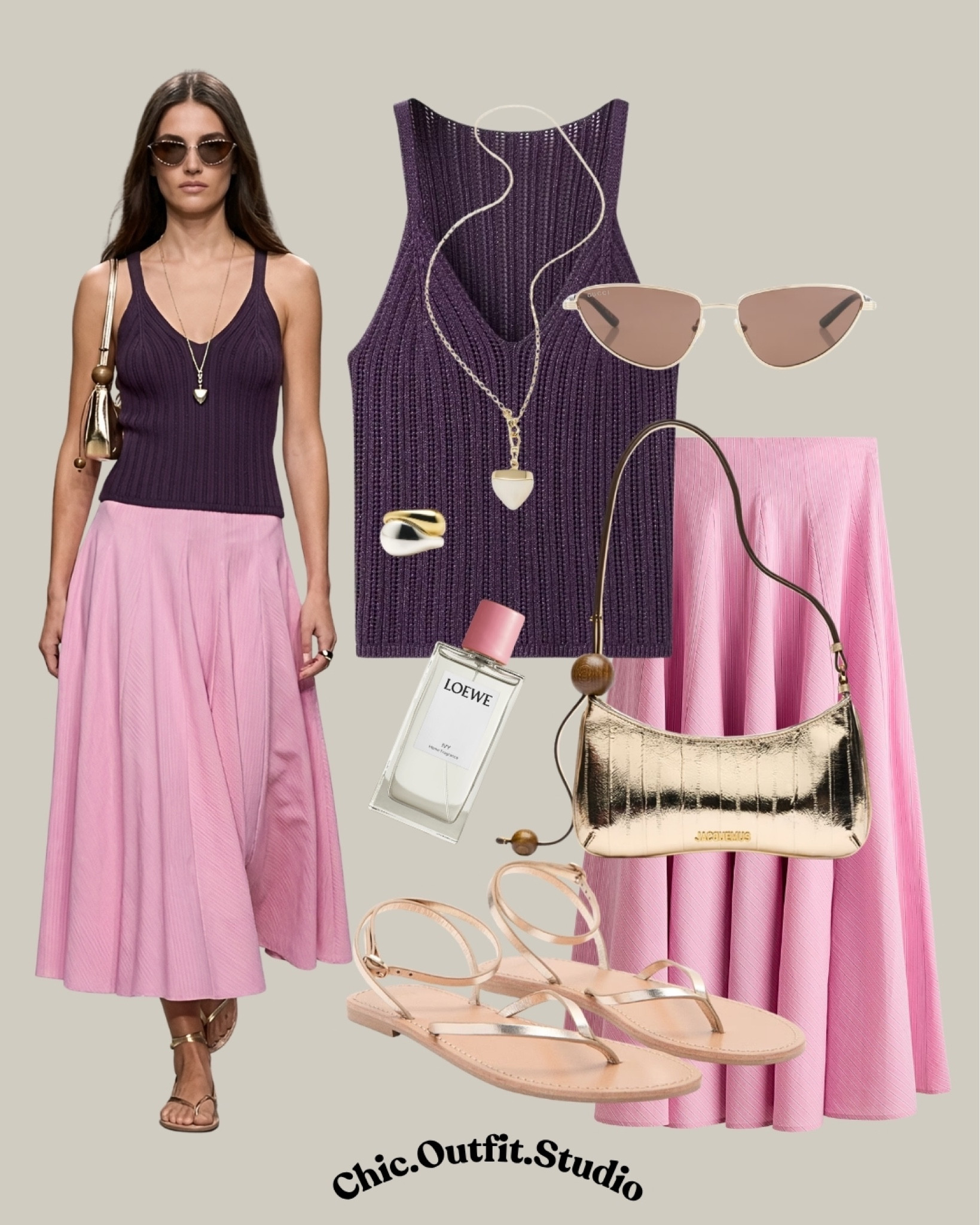 Plum & Pink Feminine Summer Outfit

✨A deep plum ribbed tank paired with a flowing pink midi skirt creates a feminine and elegant summer outfit with a modern color contrast. The soft metallic accessories and delicate sandals elevate the look while keeping it light and wearable. 
✨Perfect for summer dinners, rooftop cocktails, vacations, garden parties, date nights, or sunset walks by the sea.

✨Tags: pink midi skirt outfit, plum tank top outfit, feminine summer outfit, elegant casual summer style, chic vacation outfit women, soft color contrast outfit, European summer fashion, classy summer evening look, elevated feminine style, summer dinner outfit, flowy skirt outfit, modern romantic fashion

#LTKsummer #LTKshoes #LTKdatenight