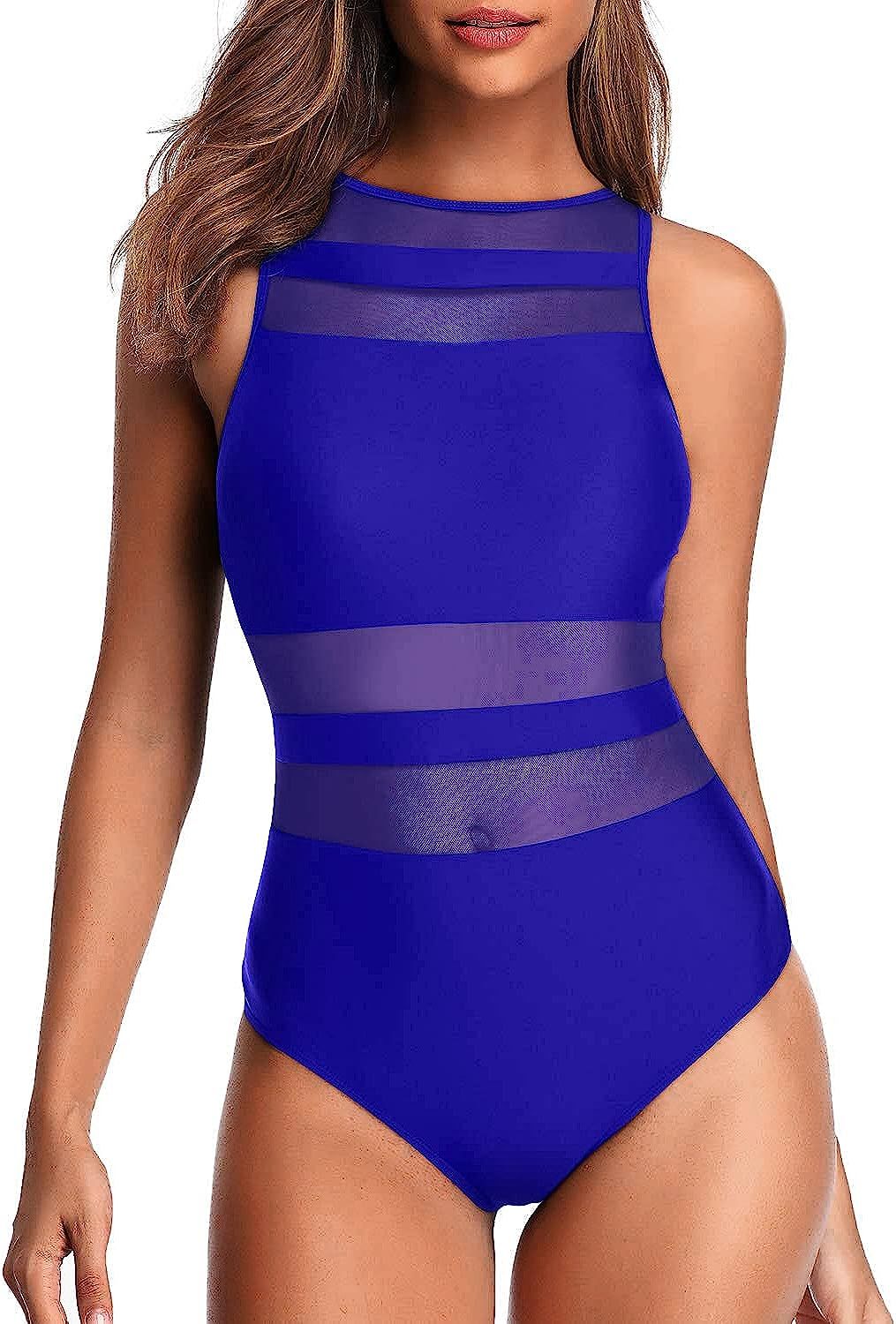 Holipick Women High Neck One Piece Swimsuits for Women Mesh Bathing Suits Open Back Swimwear | Amazon (US)