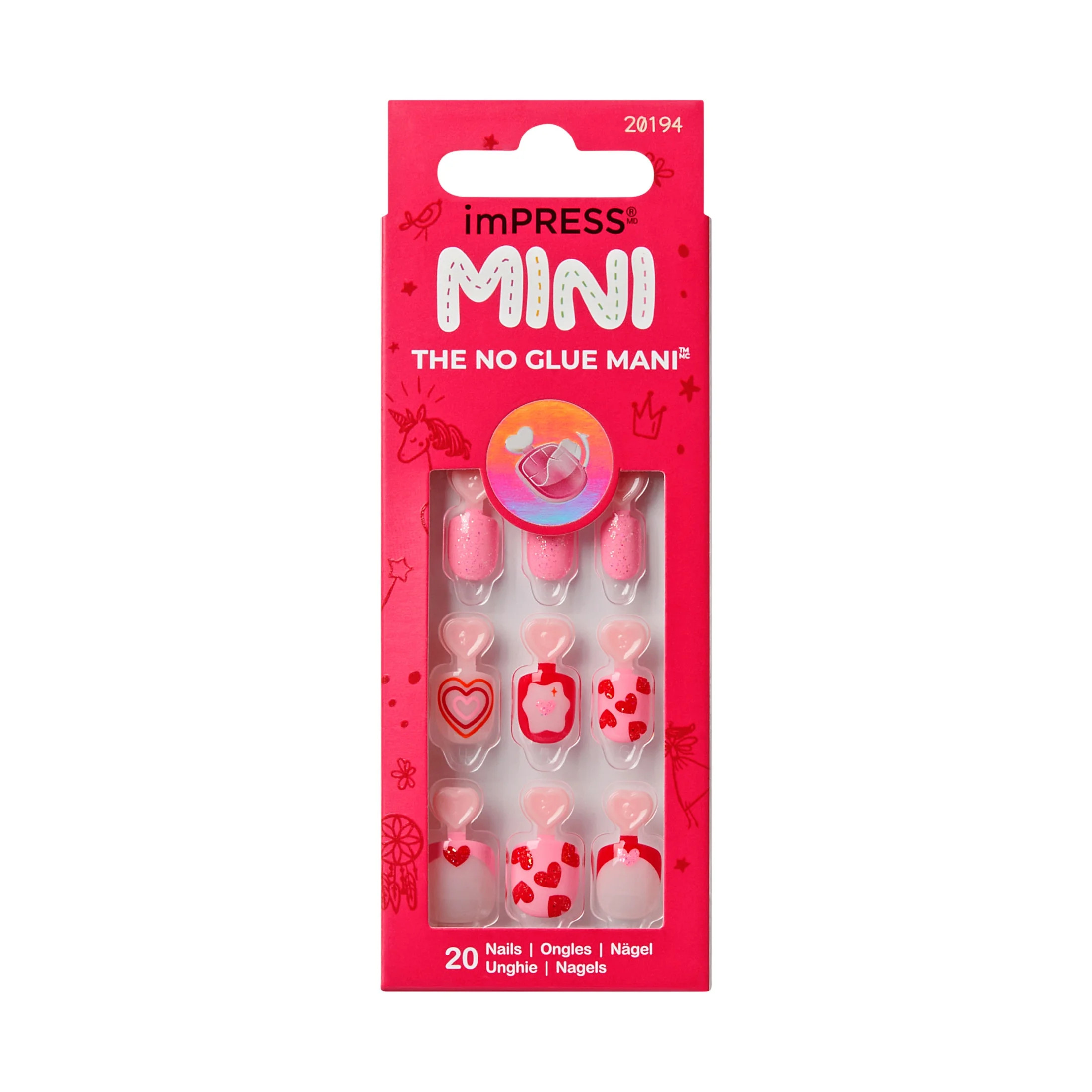 KISS imPRESS MINI Valentine’s Day Press On Nails, Magical Friend, Pink Squoval, 30 Count | Walmart (US)